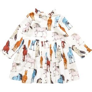 PINK CHICKEN Girls Autumn Dress in Multi Horses print
